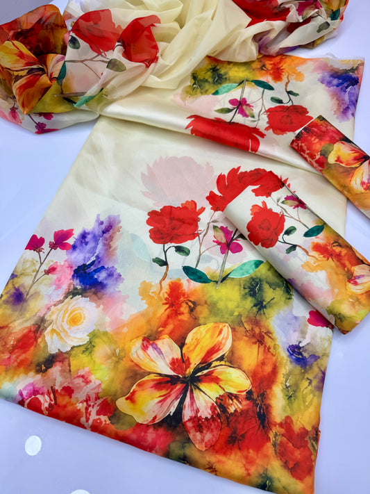 Digital Print Silk 3pcs (Ivory Blossom 3PC)