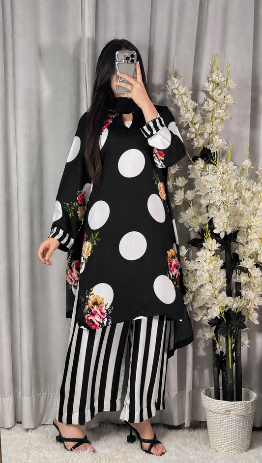 Digital Print Silk 3pcs (Black Polka)