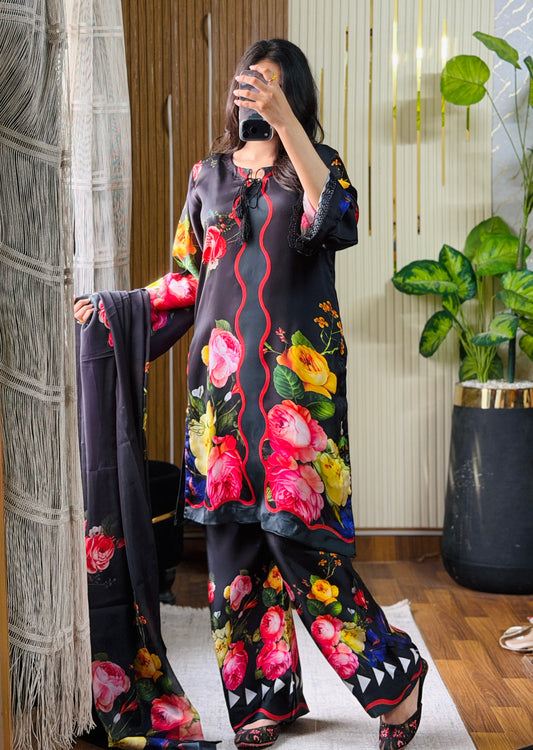 Digital Print Silk 3pcs(Midnight Petals)