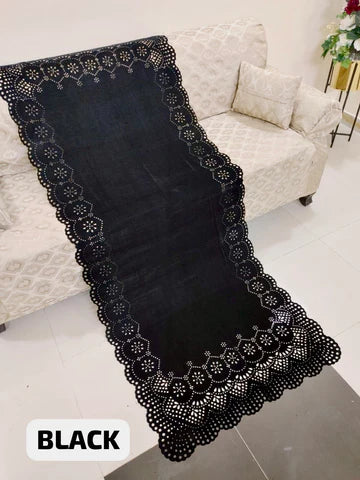 Laser Cut Velvet Shawl 2025 - Damask BLACK  (ROUND) (SF PRET)