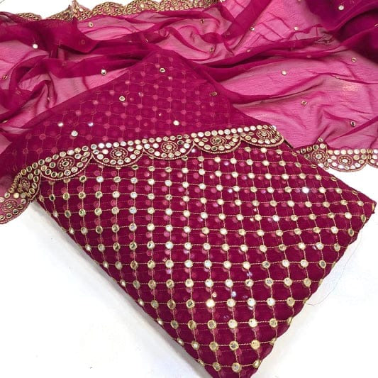 HIBA BUKHARI FORMAL CHIFFON 3PC (REDISH PINK)