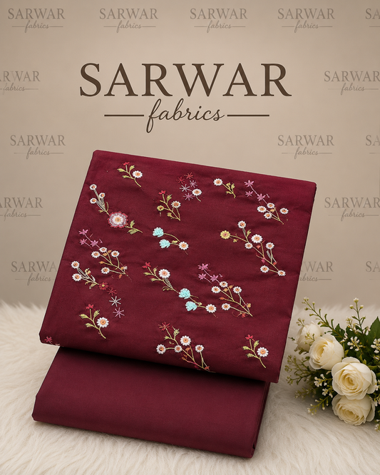 🌸 Pinterest Hit Pure Lawn Embroidery Collection – Deep Mehroon