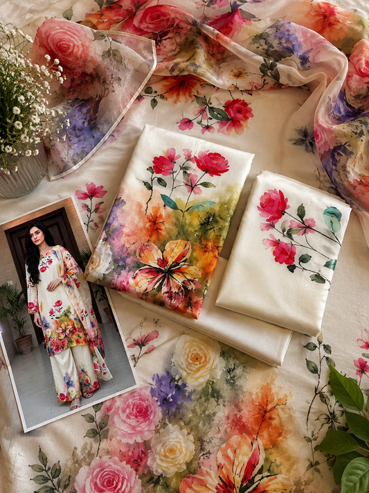 Digital Print Silk 3pcs (Ivory Blossom 3PC)