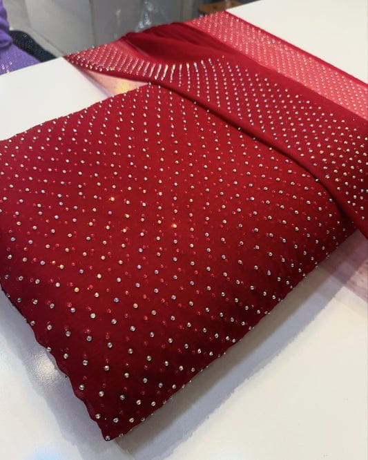 Chiffon Crystal Work unstich Dress( Green)