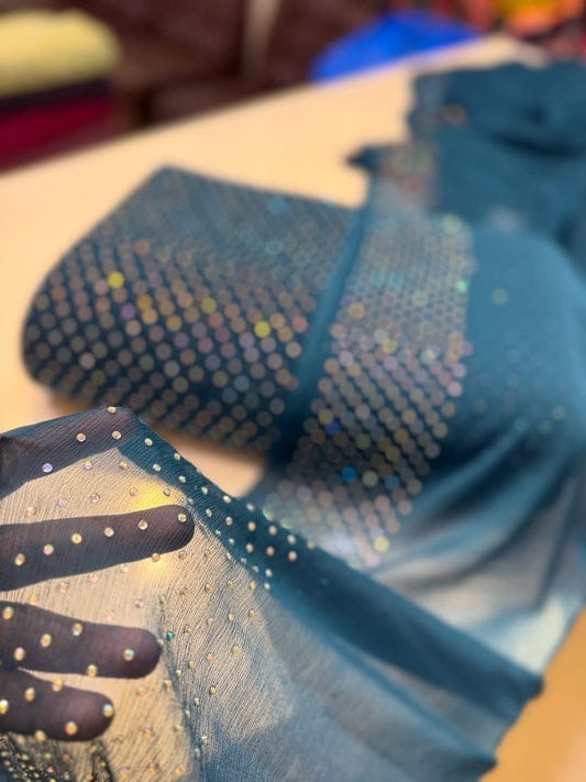 Chiffon Crystal Work unstich Dress( Green)