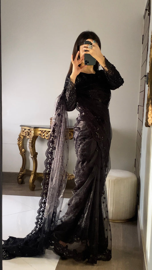 Luxury Black Fancy Embroidered Saree (EID COLLECTION 2026)