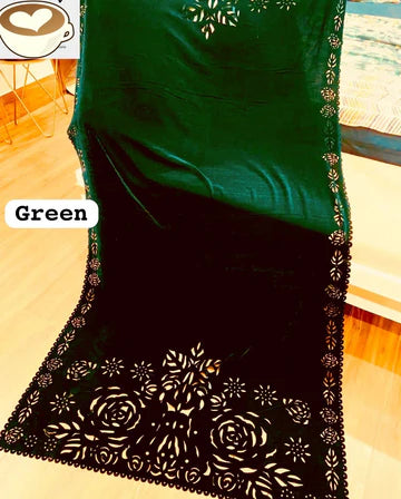 Laser Cut Velvet Shawl 2025 - Damask GREEN (SF PRET)