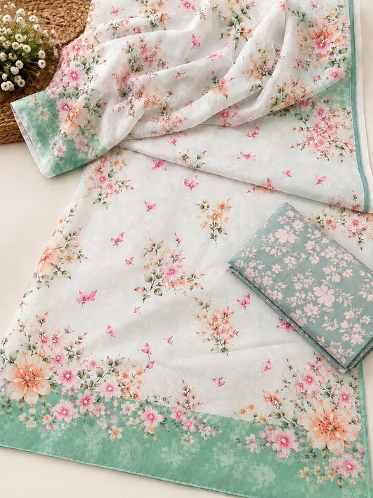 Digital Print Silk 3pcs (MINT ROSE)