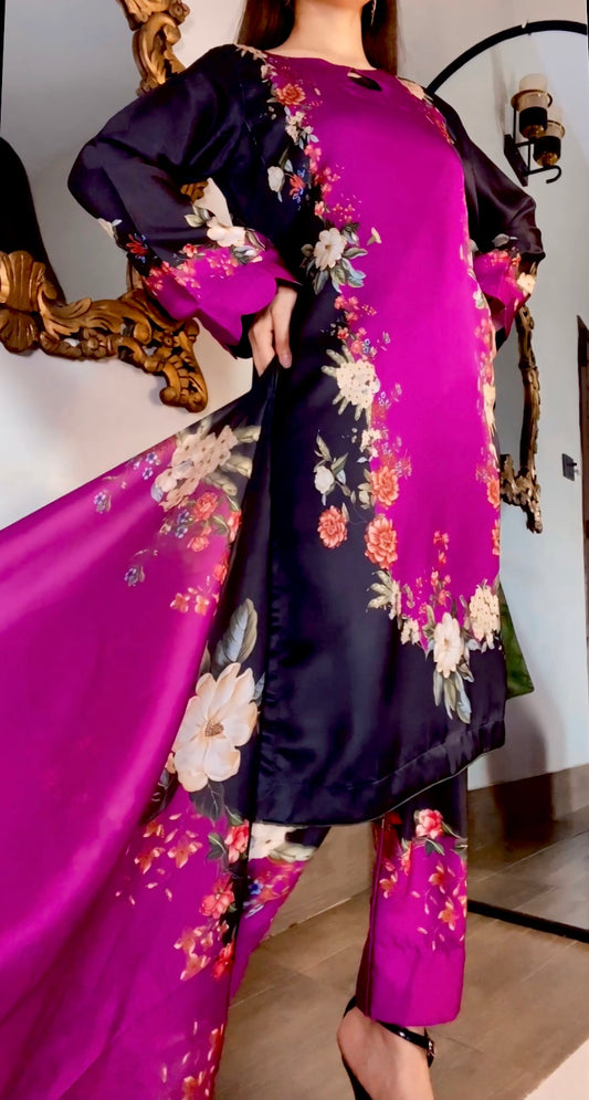 Digital Print Silk 3pcs (PURPLE BLACK)