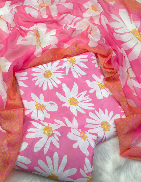 DIGITAL PRINTED SWISS LAWN 3pcs (Pink Daisy)