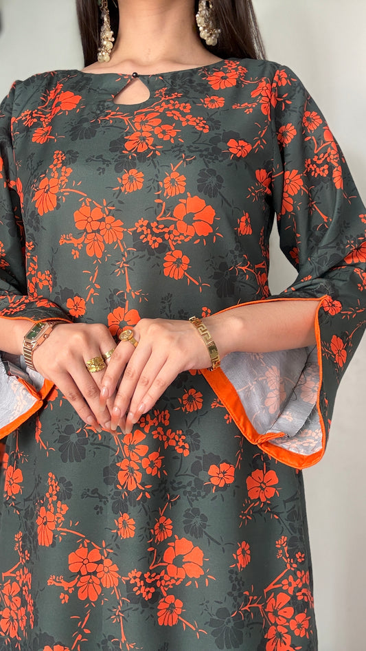 DIGITAL PRINTED SWISS LAWN 3pcs (GREEN&ORANGE)