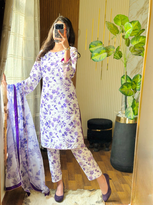 DIGITAL PRINTED SWISS LAWN 3pcs (WHITE PURPLE)