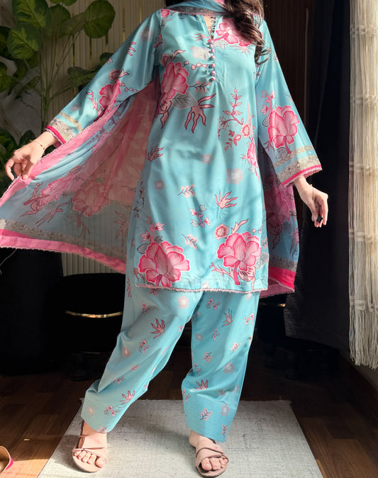 DIGITAL PRINTED SWISS LAWN 3pcs (Dreamy Floral Cord Set)