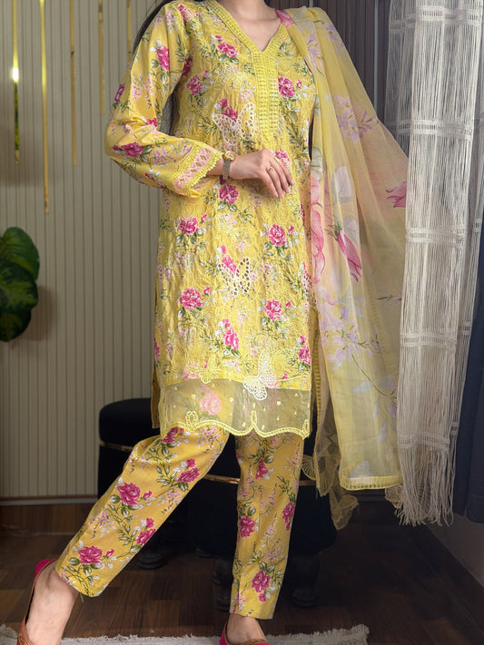 🌼 Butterfly Bloom Chickenkari Lawn – Unstitched 3 Piece