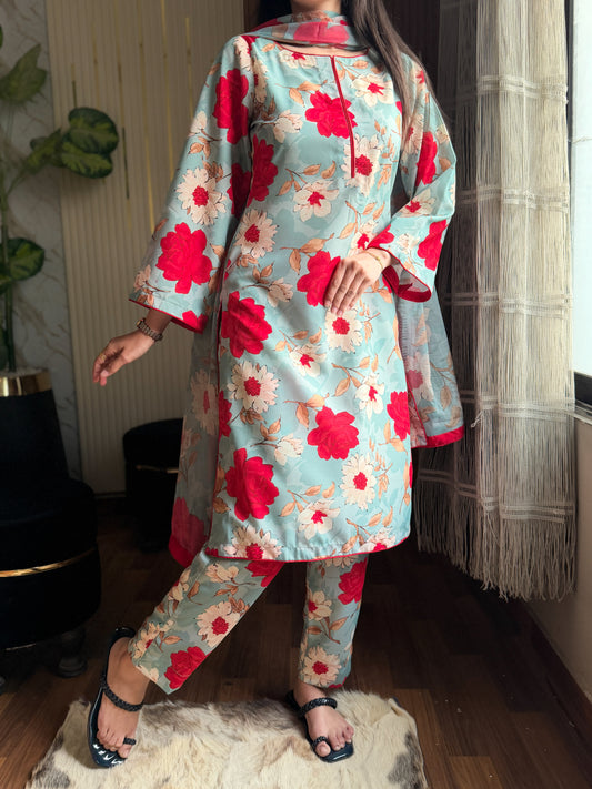 DIGITAL PRINTED SWISS LAWN 3pcs (RED FLORAL)