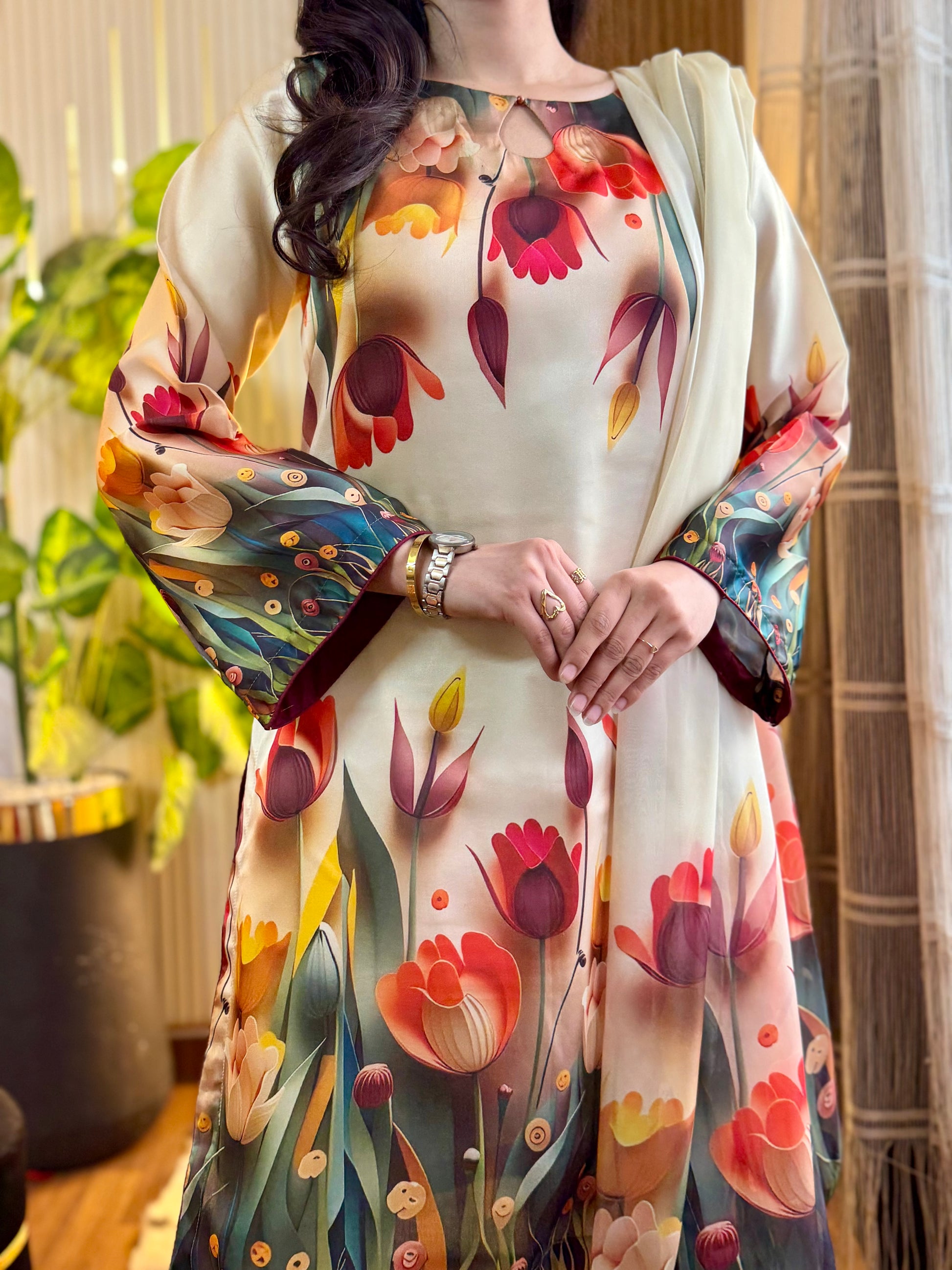 flower printed silk dress design Anntian - Simple Silk Dress, Flower Print 03