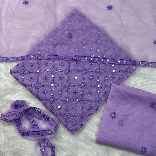 S-F 009 HEAVY EMBROIDERY CHIFFON 3PCS UNSTICH DRESS (KASNI)