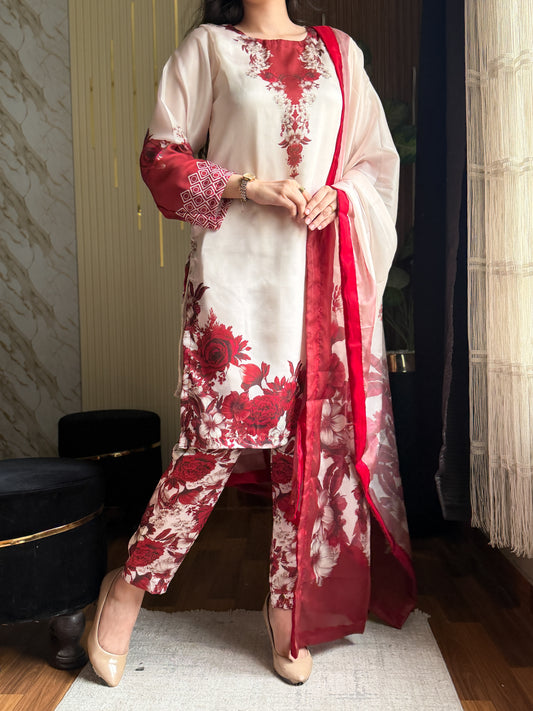 Digital Print Silk 3pcs (MEHROON FLORAL)