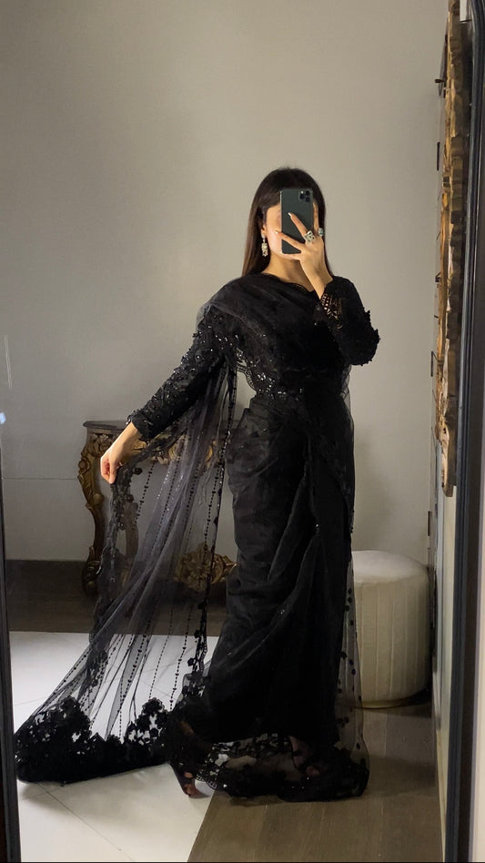 Luxury Black Fancy Embroidered Saree (EID COLLECTION 2026)