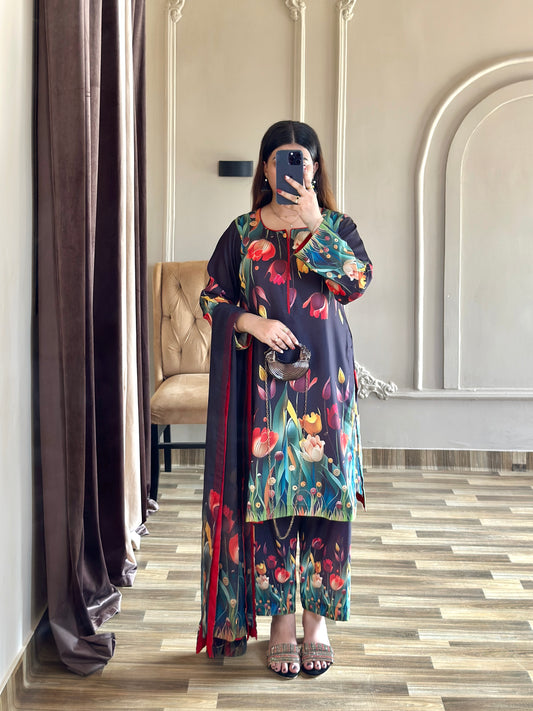 DIGITAL PRINTED SWISS LAWN 3pcs(3D TULIP BLACK)