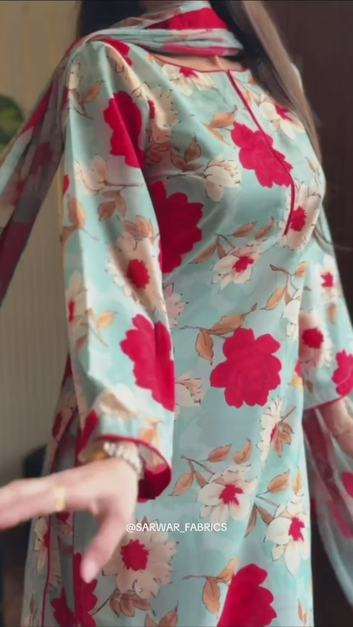 DIGITAL PRINTED SWISS LAWN 3pcs (RED FLORAL)