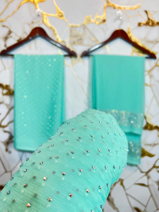 Chiffon Crystal Work unstich Dress