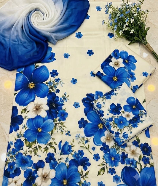 Digital Print Silk 3pcs (Royal Blue)