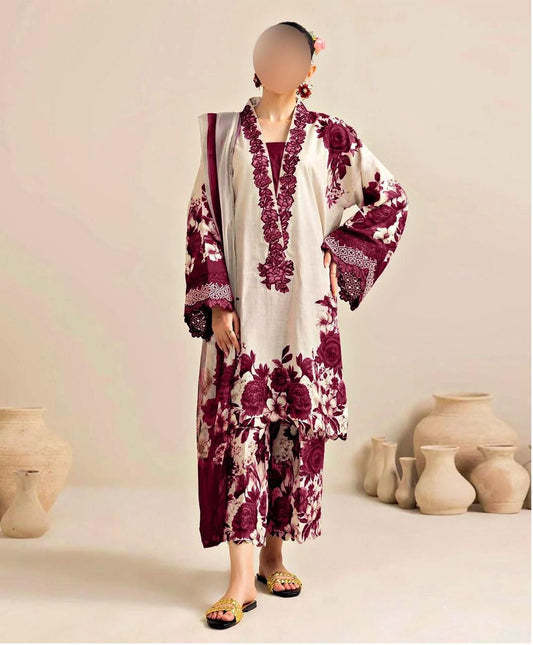 Digital Print Silk 3pcs(mehroon phool)