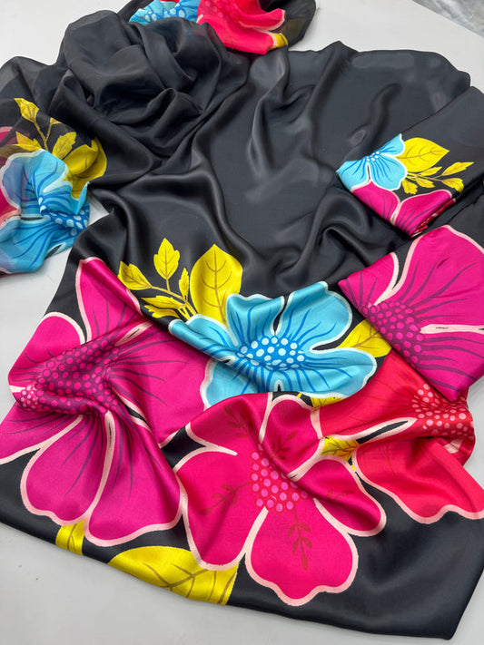 Digital Print Silk 3pcs (Black Floral)