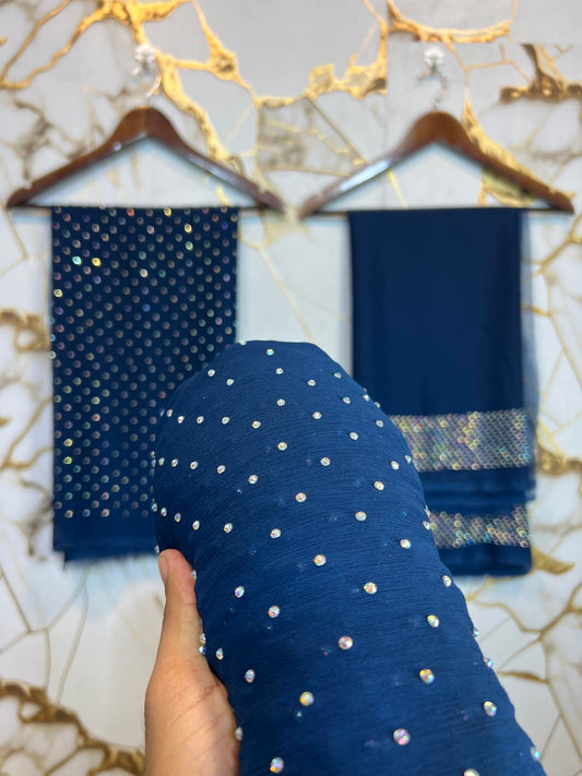 Chiffon Crystal Work unstich Dress