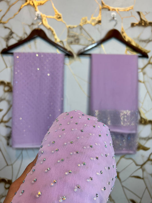 Chiffon Crystal Work unstich Dress