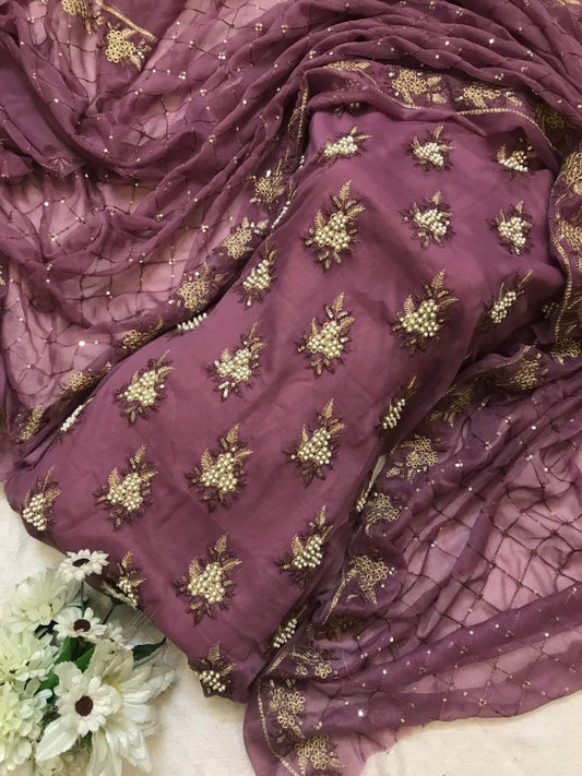 7Pearls Luxury Sloft Chiffon Unstitched 3-piece- Elegant Formal Collection