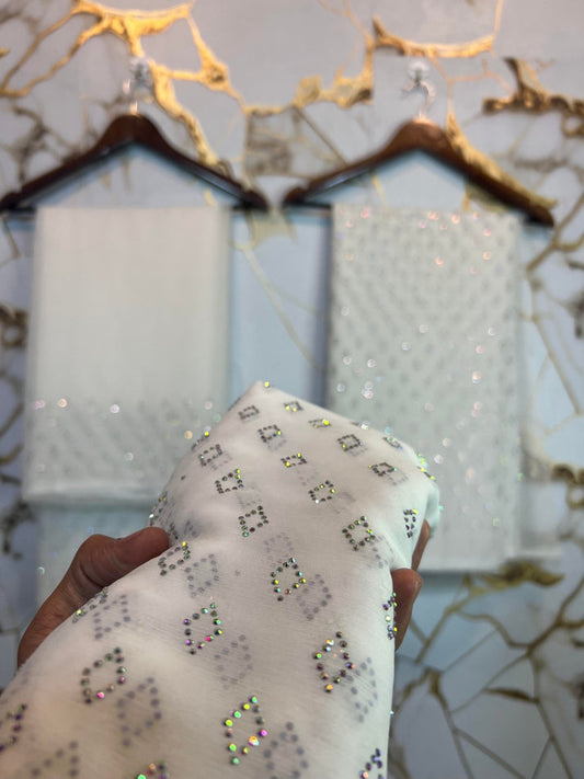 Turkish crystal work unstiched dress (Pure White)