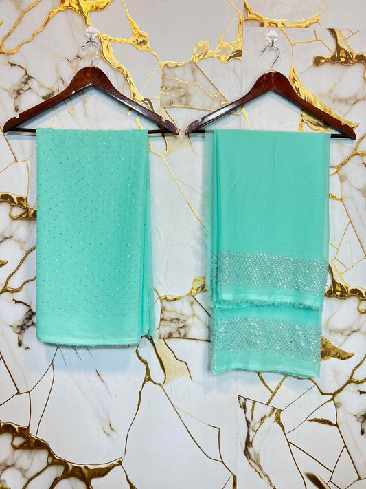 Chiffon Crystal Work unstich Dress