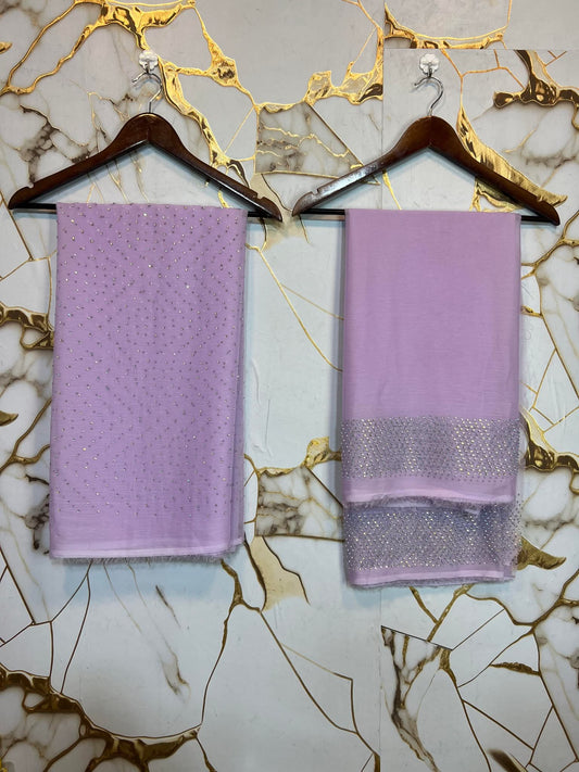 Chiffon Crystal Work unstich Dress