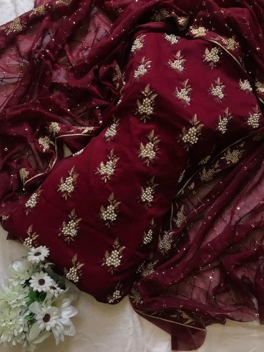 7Pearls Luxury Sloft Chiffon Unstitched 3-piece- Elegant Formal Collection