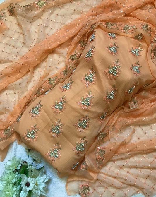 7Pearls Luxury Sloft Chiffon Unstitched 3-piece- Elegant Formal Collection