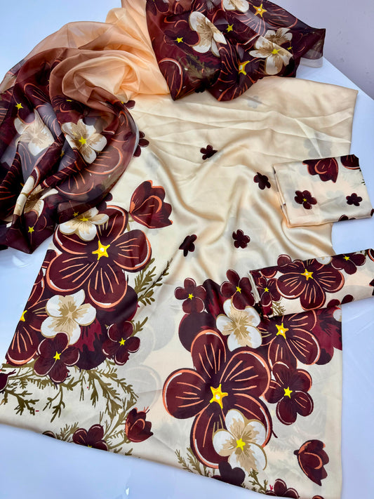 Digital Print Silk 3pcs (Royal Maroon Blossom)