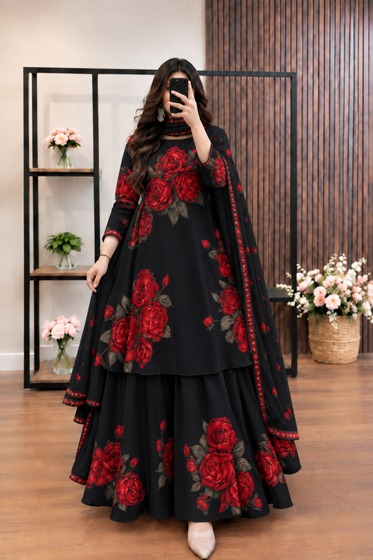 Digital Print Silk 3pcs (BLACK RED)