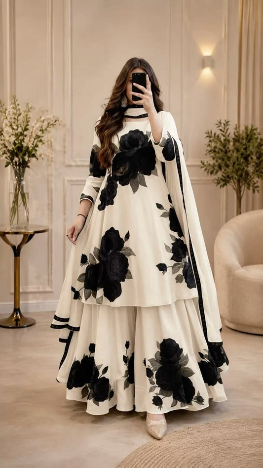 Digital Print Silk 3pcs (Black Blossom)