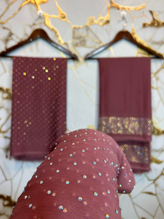 Chiffon Crystal Work unstich Dress