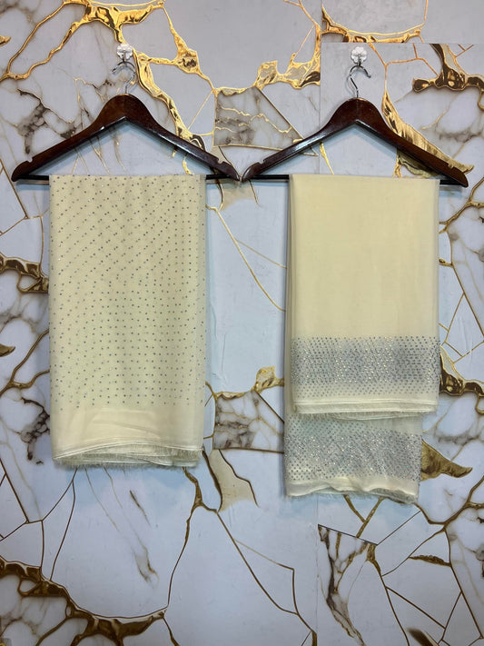 Chiffon Crystal Work unstich Dress