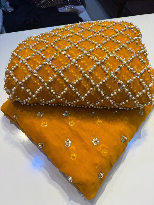 Chiffon boxes pearls emb 3piece (mustard)