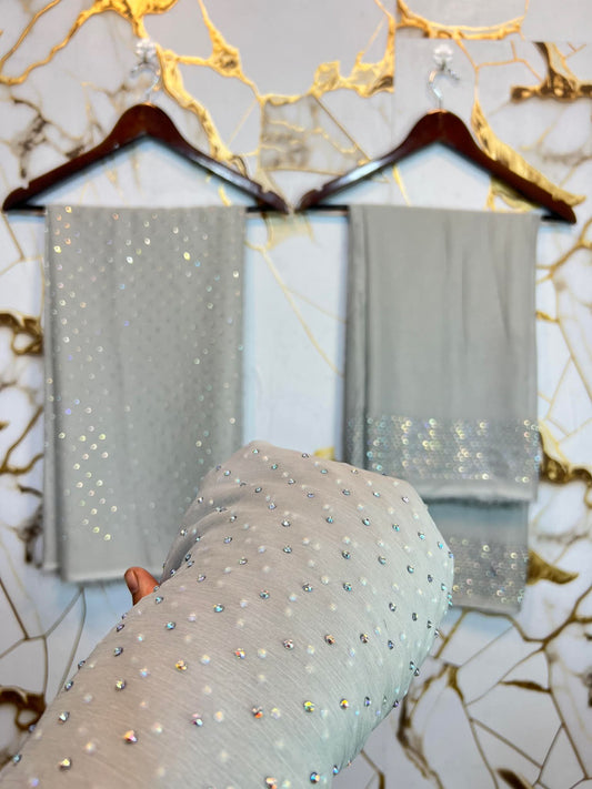 Chiffon Crystal Work unstich Dress